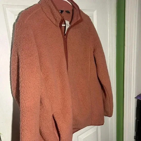 Lands End Sherpa Fleece Full Zip Up Womens Large Jacket Soft - Dark Rose Clay - Picture 6 of 10